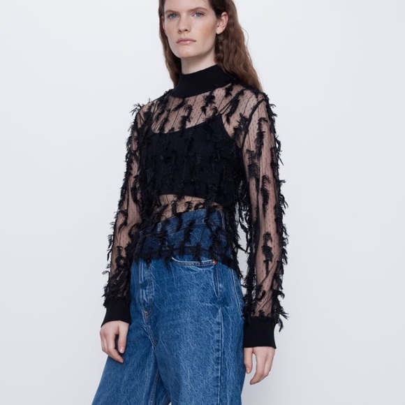 Zara feathers effect sheer top - Picture 3 of 16